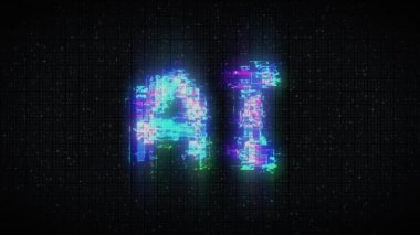 Word AI acronym for Artificial Intelligence with a heavy distortion glitch