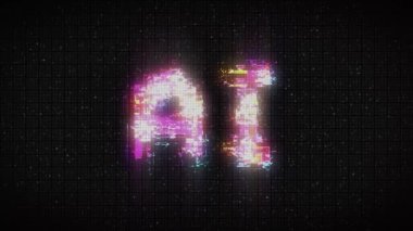 Word AI acronym for Artificial Intelligence with a heavy distortion glitch
