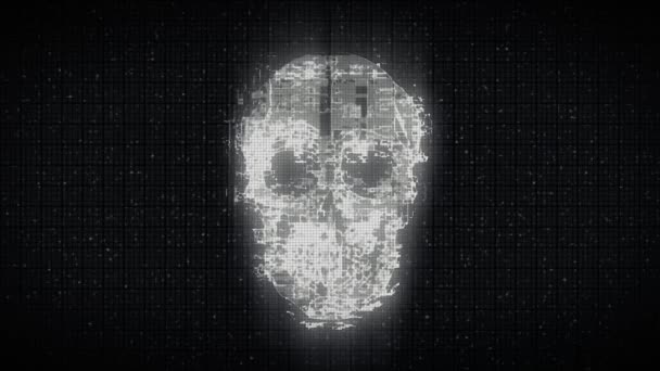 Human Skull Digital Old Screen Glitch Noise Pixel Interference Animation — Video Stock