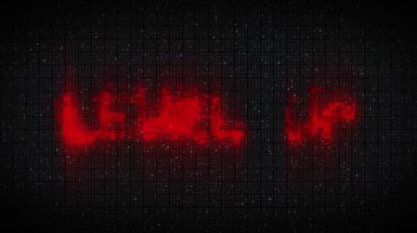 Level up glitch text with retro background effect. level up game