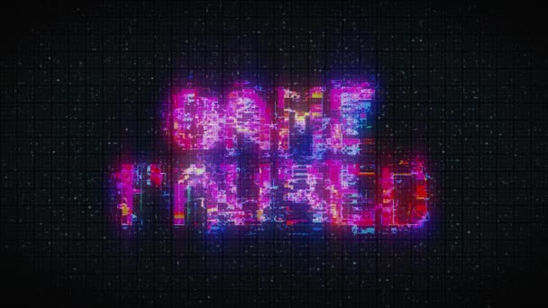 Retro Game Paused Text Old Vhs Glitch Noise Screen — Stockvideo