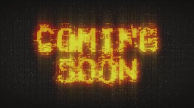 COMING SOON text with glitch background concept for video games screen.
