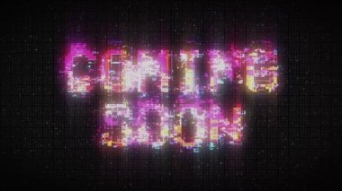 COMING SOON text with glitch background concept for video games screen.