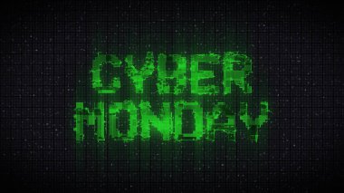 Cyber Monday advertising commercial text with glitch broken tv signal style