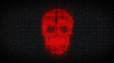 Human Skull on Digital Old TV Screen, Glitch Noise Pixel Interference