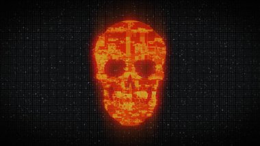 Human Skull on Digital Old TV Screen, Glitch Noise Pixel Interference