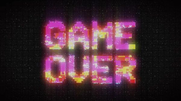 Retro video game screen with glitch. Game over with noisy distortion.
