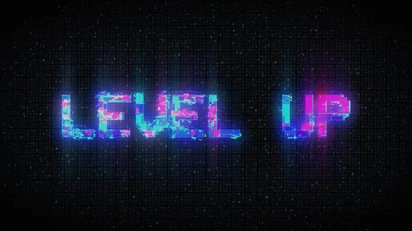 LEVEL UP text with glitch background concept for video games screen.
