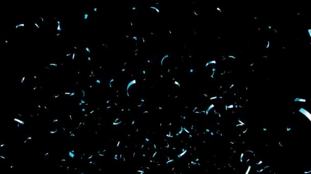 Blue Confetti Falling Een Zwarte Groene Blauwe Witte Achtergrond — Stockvideo
