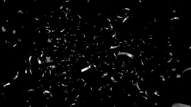 Silver Confetti Falling Een Zwarte Groene Blauwe Witte Achtergrond — Stockvideo