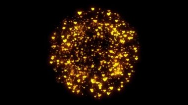 Siyah, yeşil, mavi arkaplanda altın kalpler patladı..