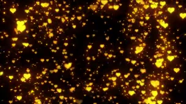 Взрыв Золотых Сердец Чёрном Зелёном Синем Фоне — стоковое видео