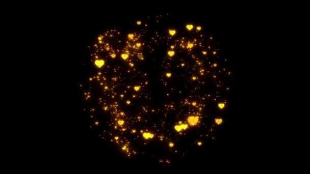 Взрыв Золотых Сердец Чёрном Зелёном Синем Фоне — стоковое видео