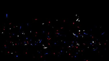 Kırmızı, beyaz, mavi konfetileri havada uçuşan ilmek animasyonu. Matte Kanalı. İşçi Bayramı. 