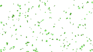 Alfa kanalında düşen yeşil konfeti. Uçan Noel süsleri. 