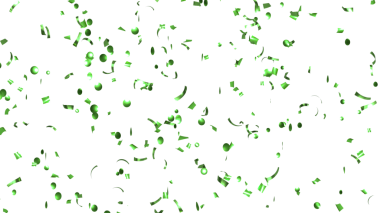 Alfa kanalında düşen yeşil konfeti. Uçan Noel süsleri. 