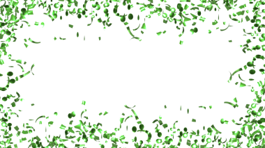 Alfa kanalında düşen yeşil konfeti. Uçan Noel süsleri. 