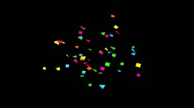 Çok renkli konfetilerin patlaması. Konfeti, siyah arka planda süsleme.