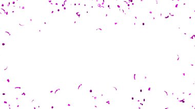 Beyaz Arkaplanda Düşen Mor Konfeti. Uçan Noel süsleri. 