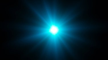 Mavi ışık yanıp sönüyor. Yıldız ve ışıltı patlaması, ışın etkisi.