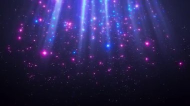Animasyon Mor arka plan. Siyah arka planda ışınlar ve parıltılar var. Döngü