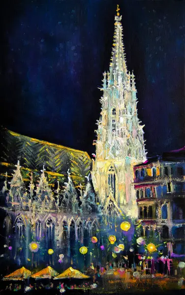 Stephen Katedrali Nin Gece Manzarası Viyana Daki Ünlü Katedralin Güzel - Stok İmaj