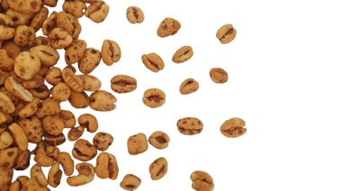 Kahvaltı için gevrek gevrek, gevrek gevrek gevrek gevrek, kesme yolu olan beyaz arka planda izole edilmiş. Fotokopi alanı olan gıda konsepti manzara posteri. Dokuyu kapat.