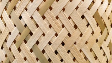 Bambu hasır şablonu gerçek fotoğraf. Geleneksel Asya el işi doğal malzeme dokuma tasarım dokusu arka planı. Basketli bambu deseni. Tahta bambu dokusu. Dokuma sanatı duvar kağıdı.