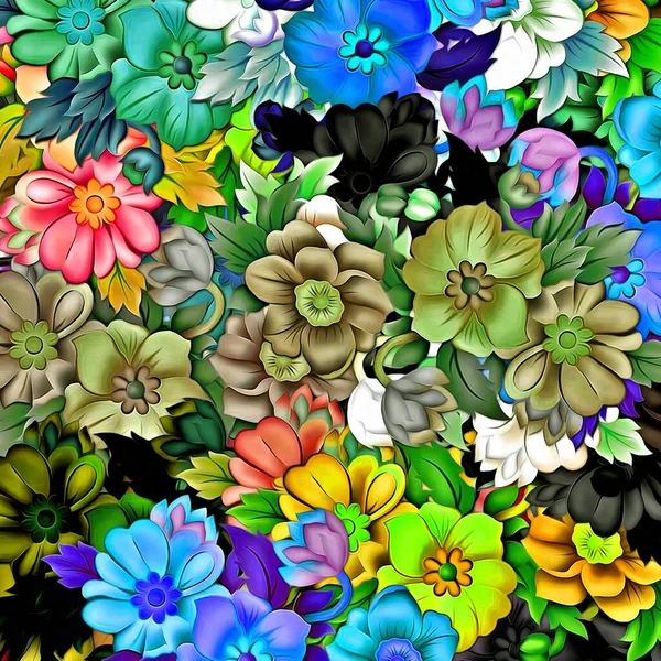 Fondo Abstracto Estilización Arreglo Floral Colorido Diseño Decoración Para Tapiz — Foto de Stock