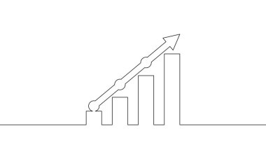 Grafiğin sürekli çizimi. Okun çizim vektörü yukarı. Grafik simgesini yükselt. Bar işletmeciliği. Nesne bir çizgi. Tek satır sanat