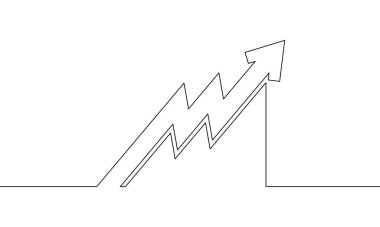 Grafiğin sürekli çizimi. İş simgesini arttıran okun illüstrasyon vektörü. Bar çizelgesi. Nesne bir çizgi. Tek satır sanat