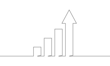 Grafiğin sürekli çizimi. Ok 'un illüstrasyon vektörü yukarı. Bar çizelgesi bir satır. Tek satır sanat