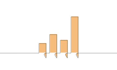 Grafiğin sürekli çizimi. Sarı renkli bar çizelgesi. İş büyüme ikonunun illüstrasyon vektörü. Nesne bir çizgi. Tek satır sanat