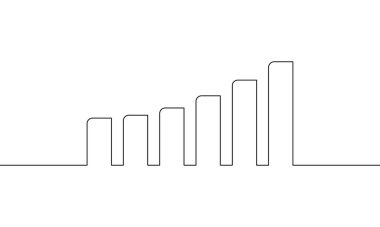 Grafik simgesinin sürekli çizimi. İş büyümesinin illüstrasyon vektörü. Bar çizelgesi bir satır. Tek satır sanat