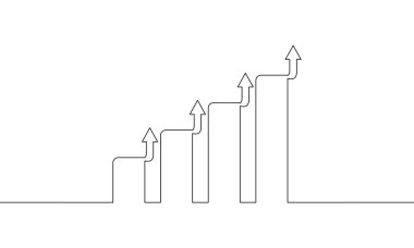 Aralıksız grafik ve ok çizimleri. İş büyümesinin illüstrasyon vektörü. Bar çizelgesi. Nesne bir çizgi. Tek satır sanat