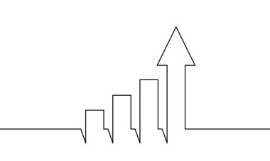 Grafik simgesinin sürekli çizimi. Okun çizim vektörü yukarı. Çizelge tasarımı. Nesne bir çizgi. Tek satır sanat