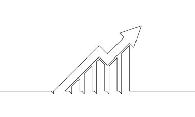 Grafik simgesinin sürekli çizimi. Okun çizim vektörü yukarı. Bar tablosu. Nesne bir çizgi. Tek sıra sanat. İş büyüme tasarımı