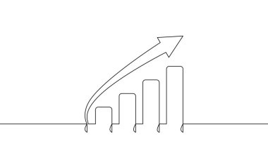 Aralıksız çizgi çizimi ve ok yukarı. Bar grafiğinin illüstrasyon vektörü. Nesne bir çizgi. Tek satır sanat