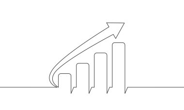 Aralıksız ok çizgileri yükseliyor. Grafiğin çizim vektörü. Tablo simgesi taslağı. Nesne bir çizgi. Tek satır sanat