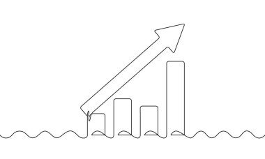 Çubuk çizelgesinin sürekli çizimi. Grafiğin çizim vektörü. İkonun üstüne ok at. İş büyümesi. Nesne bir çizgi. Tek satır sanat