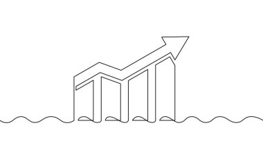Aralıksız ok çizgileri yükseliyor. Grafiğin çizim vektörü. Bar çizelgesi. İş büyütme ikonu. Tek sıra sanat. Nesne bir çizgi