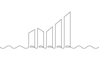 Grafik simgesinin sürekli çizimi. Bar çizelgesi. İş büyümesinin illüstrasyon vektörü. Nesne bir çizgi. Tek satır sanat