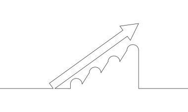 Büyüme grafiğinin sürekli çizimi. Okun çizim vektörü yukarı. İş büyümesi. Bar çizelgesi. Nesne bir çizgi. Tek sıra sanat. Vektör illüstrasyonu