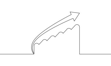 Aralıksız ok çizgileri yükseliyor. Grafiğin çizim vektörü. İş büyümesi. Bar çizelgesi. El çizimi. Nesne bir çizgi. Tek satır sanat