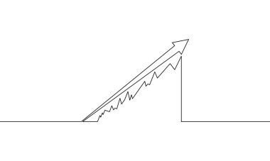 Grafiğin sürekli çizimi. Okun çizim vektörü yukarı. İş büyümesi. Bar çizelgesi. El çizimi. Tek sıra sanat. Nesne bir çizgi