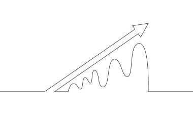 Büyüme grafiğinin sürekli çizimi. Okun çizim vektörü yukarı. İş büyütme ikonu. El çizimi. Bar çizelgesi. Nesne bir çizgi. Tek satır sanat
