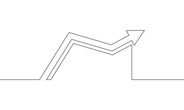 Aralıksız ok çizgileri yükseliyor. Grafiğin çizim vektörü. Bar çizelgesi. İş büyümesi. Tek sıra sanat. Nesne bir çizgi