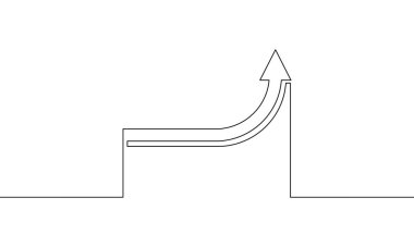 Aralıksız ok çizgileri yükseliyor. Grafik iş simgesinin illüstrasyon vektörü. Çubuk çizelgesi, büyüme grafiği, nesne bir çizgi, tek çizgi sanat, vektör illüstrasyonu