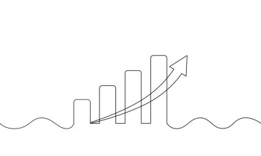 Ardı arkası kesilmeyen grafik çizimi. İş büyüme ikonunun illüstrasyon vektörü. Bar çizelgesi bir satır. tek satır sanat