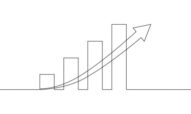 Aralıksız grafik ve ok çizimleri. Çubuk çizelgesinin illüstrasyon vektörü. İş büyümesi. Tek satır sanat